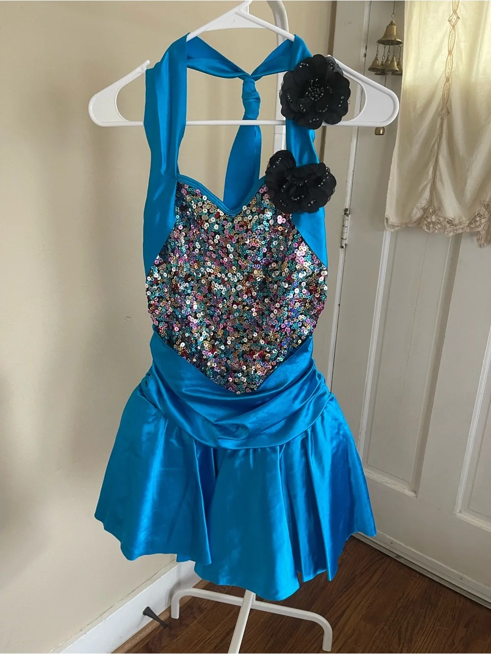 Girls Blue Sequin Halter Dance Costume